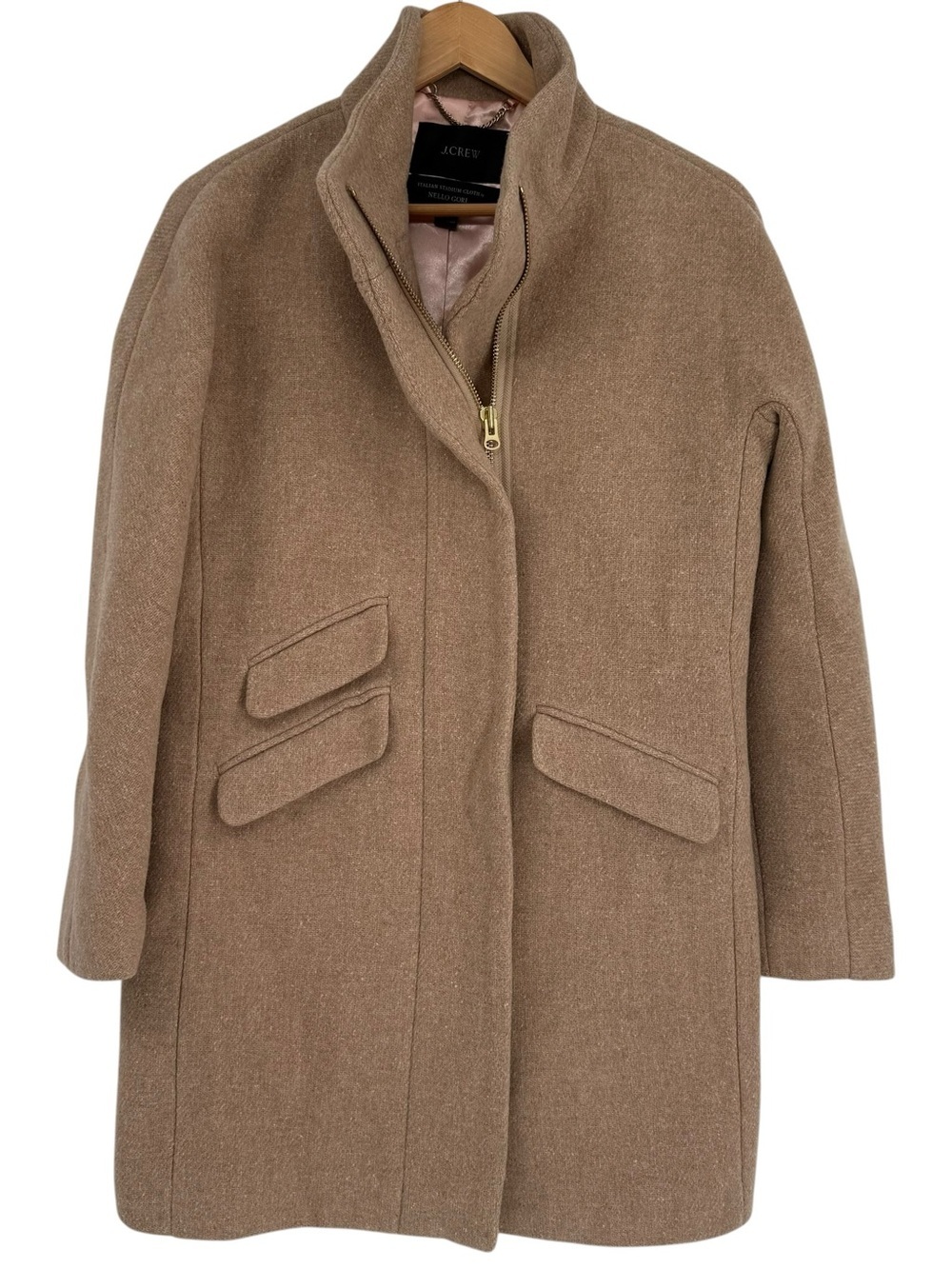 J. Crew Cocoon Coat Italian Stadium-Cloth Wool Blend Nello Gori Tan Size 2
